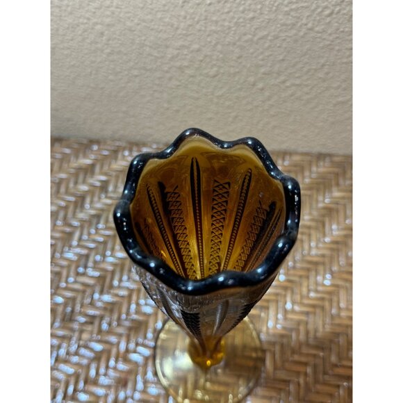 Vintage Indiana Tiara Brown Glass Goblet Vase Scalloped Edge - Picture 3 of 6